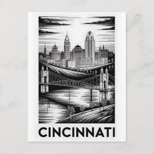 Postal Horizonte de Cincinnati Ohio en Grabado en Madera 