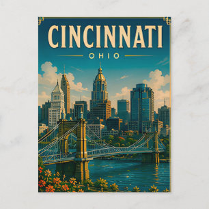 Postal 🌉 Horizonte de Cincinnati, Ohio y frente al río