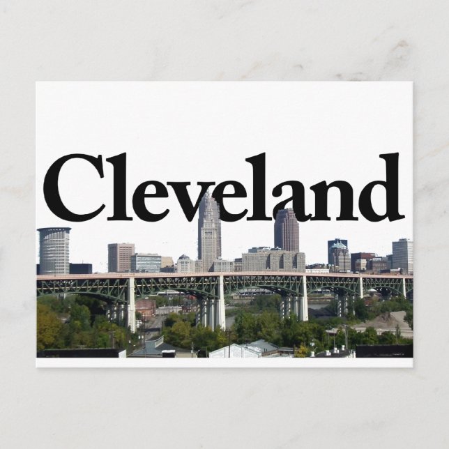 Postal Horizonte de Cleveland Ohio con Cleveland en el (Anverso)