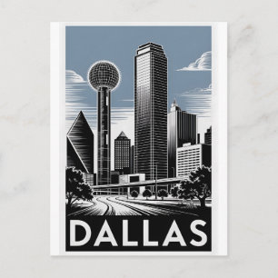 Postal Horizonte de Dallas Texas en negro y blanco estilo