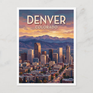 Postal horizonte de Denver al anochecer Colorado