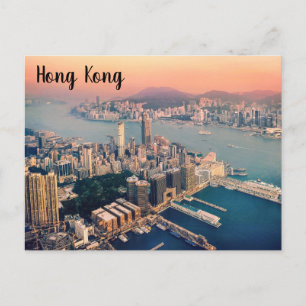 Postal Horizonte de Hong Kong Victoria Harbour al atardec