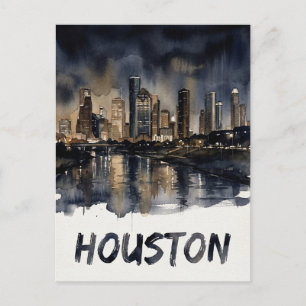 Postal Horizonte de Houston en acuarela