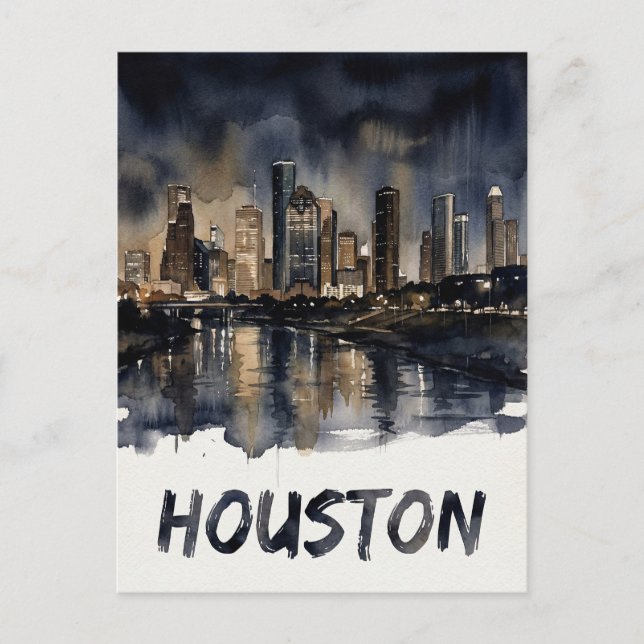 Postal Horizonte de Houston en acuarela (Anverso)