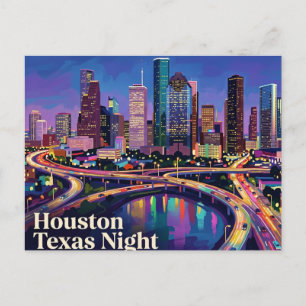 Postal Horizonte de Houston por la noche Texas