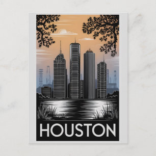Postal Horizonte de Houston Texas en negro y blanco estil