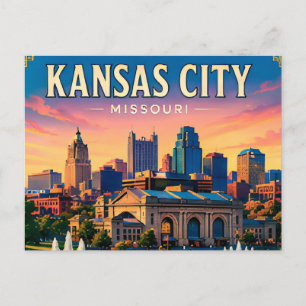 Postal 🌆 Horizonte de Kansas City Missouri y Fuente