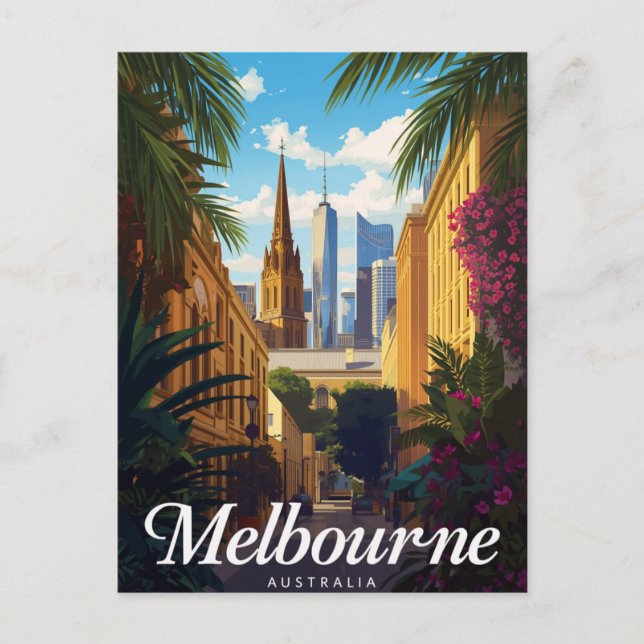Postal Horizonte de Melbourne Australia Viaje Retro (Anverso)