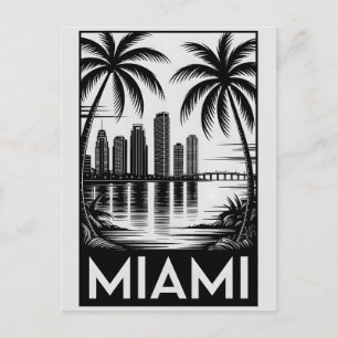 Postal Horizonte de Miami Florida en negro y blanco estil