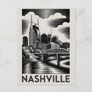 Postal Horizonte de Nashville Tennessee en negro y blanco
