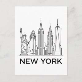 Postal Horizonte de Nueva York Arte de Línea Minimalista