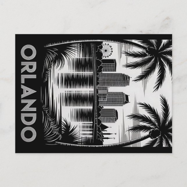 Postal Horizonte de Orlando en negro y blanco con estilo  (Anverso)
