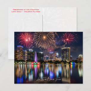 Postal Horizonte de Orlando Florida con Fuegos Artificial