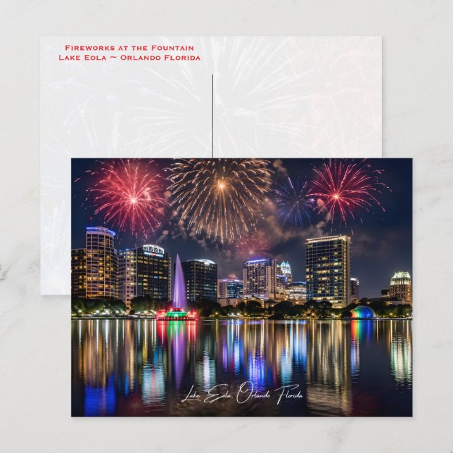 Postal Horizonte de Orlando Florida con Fuegos Artificial (Anverso / Reverso)