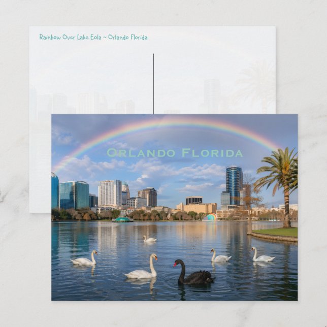 Postal Horizonte de Orlando Florida Lago Eola Arcoíris y  (Anverso / Reverso)