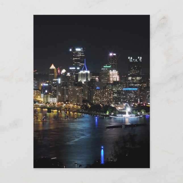 Postal Horizonte de Pittsburgh en la noche (Anverso)