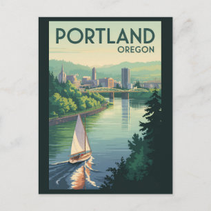 Postal Horizonte de Portland Oregon Arte de viaje vintage