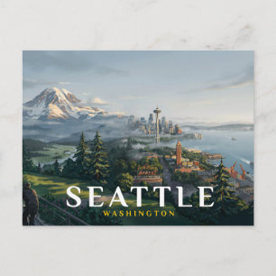 Postal Horizonte de Seattle Aguja Espacial Monte Rainier 