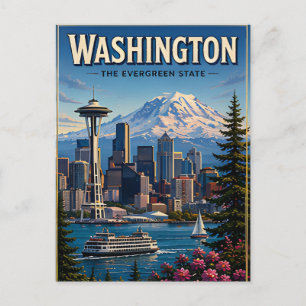 Postal Horizonte de Seattle en el paseo marítimo de la mo