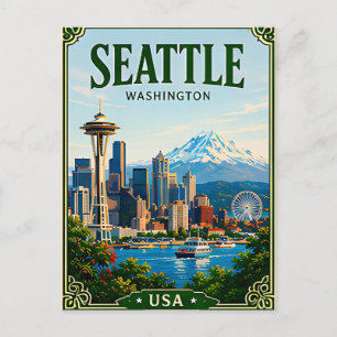 Postal 🌲 Horizonte de Seattle, Washington y Space Needle