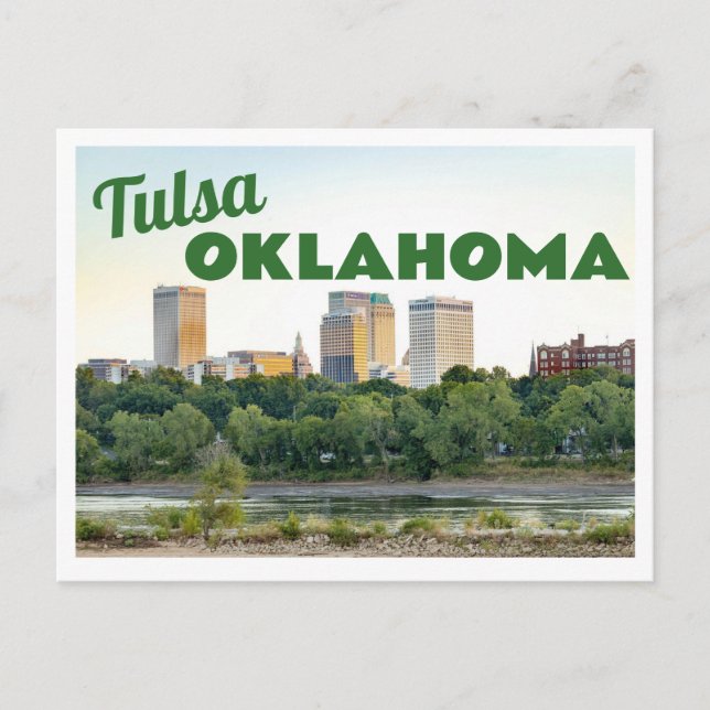Postal Horizonte de Tulsa Oklahoma con árboles (Anverso)