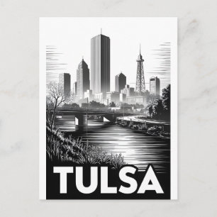Postal Horizonte de Tulsa Oklahoma en Grabado en Madera B