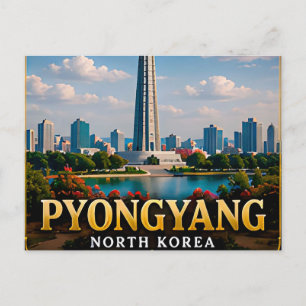 Postal Horizonte monumental de Pyongyang y río Taedong
