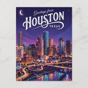 Postal Horizonte nocturno de Houston Texas Texas