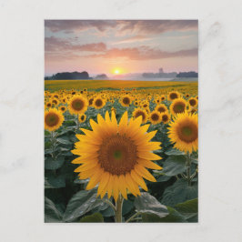 Postal Horizonte Radiante: Girasoles al Amanecer