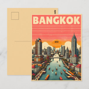 Postal Horizonte urbano retro de Bangkok - regalos de via