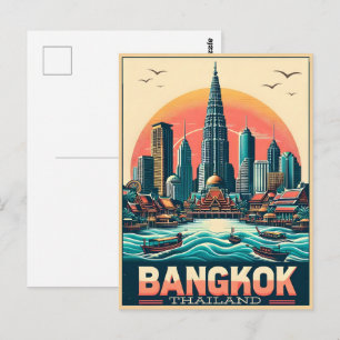 Postal Horizonte urbano retro de Bangkok - regalos de via
