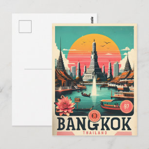 Postal Horizonte urbano retro de Bangkok - regalos de via