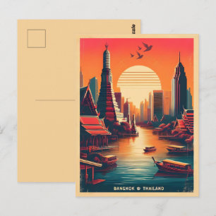 Postal Horizonte urbano retro de Bangkok - regalos de via