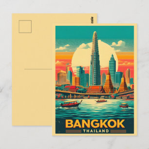 Postal Horizonte urbano retro de Bangkok - regalos de via