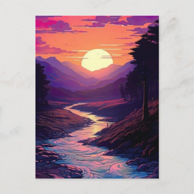 Postal Horizontes Púrpura Sobre El Valle Del Río. (Anverso)