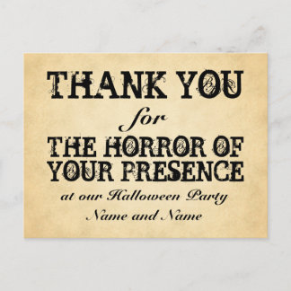 Postal Horror de su presencia. Halloween Party Favor