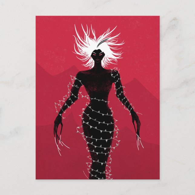 Postal Horror gótica macabra mujer demon trepidante (Anverso)