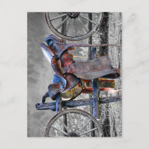 Postal Horse Saddle Corral Fence Western Wagon Wheels