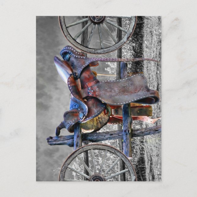 Postal Horse Saddle Corral Fence Western Wagon Wheels (Anverso)