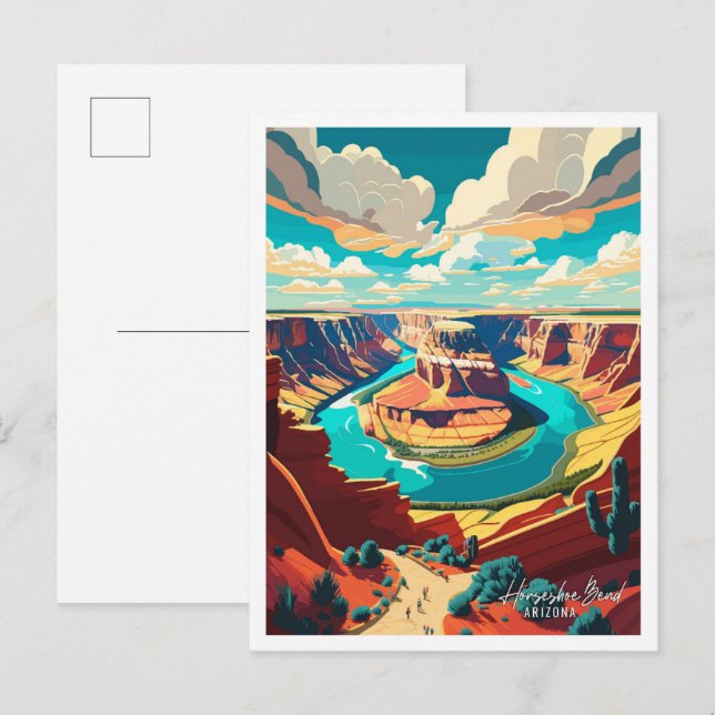 Postal Horseshoe Bend Arizona Vintage Travel Ilustracion (Anverso / Reverso)