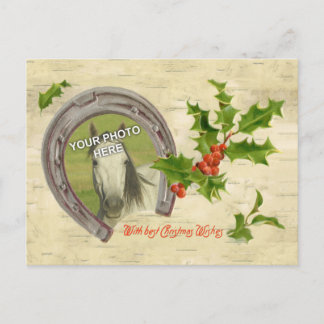 Postal Horseshoe vintage con Hojas Holly y marco Berries