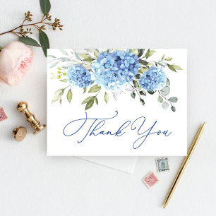 Postal Hortensia Azul Elegante Flor de Eucalipto Agradeci