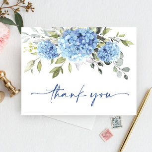 Postal Hortensia Azul Elegante Flor de Eucalipto Gracias