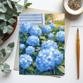 Postal Hortensias Azules Acuarela Costera de Nueva Inglat