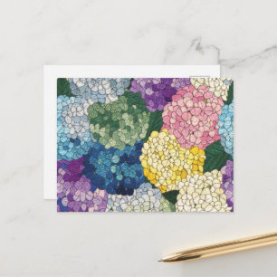 Postal Hortensias Pastel Floral Vidrio Teñido Falso