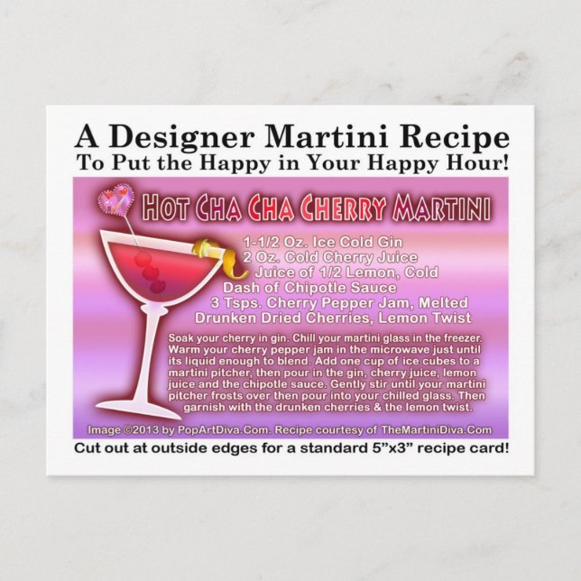 POSTAL HOT CHA CHA CHERRY MARTINI RECIPE POSTCARD (Anverso)