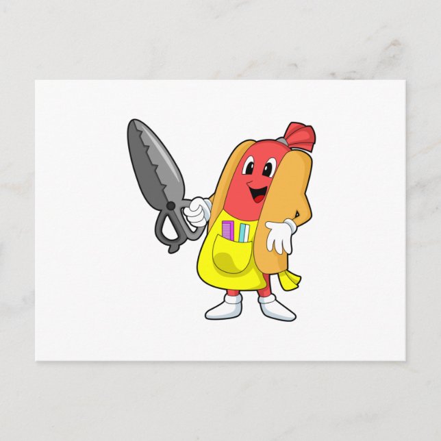 Postal Hotdog como peluquero con tijeras (Anverso)