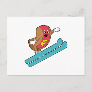 Postal Hotdog como saltador de esquí con esquí.PNG