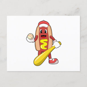 Postal Hotdog de Béisbol con bate de béisbol