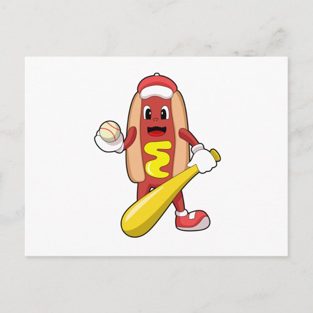 Postal Hotdog en béisbol con bate de béisbol (Anverso)